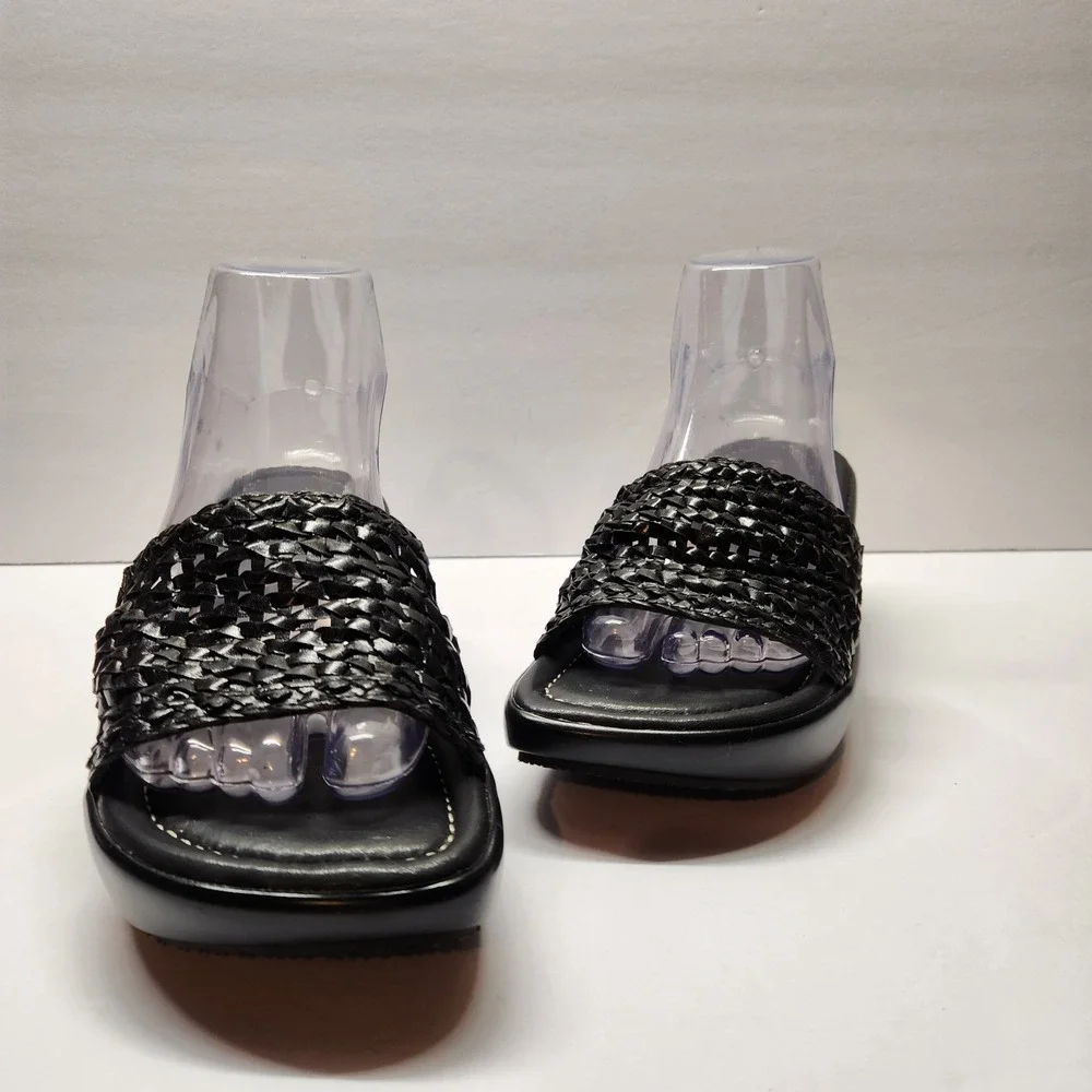 Donald Pliner HP-LINZEY Black Woven Wedge Slide Sandals Womens Size 6M